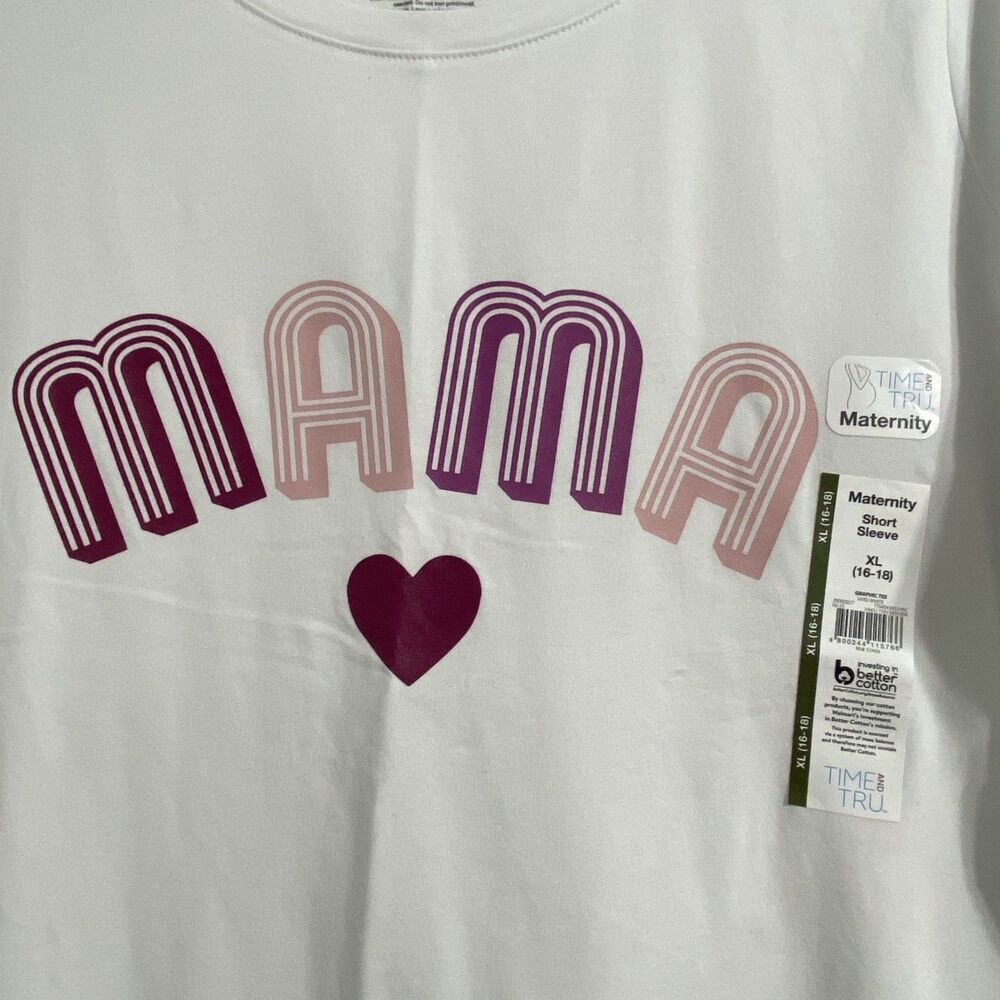 Maternity Shirt Women's XL White Pink Heart Mama Graphic Tee Pregnancy Baby NEW - Picture 2 of 4